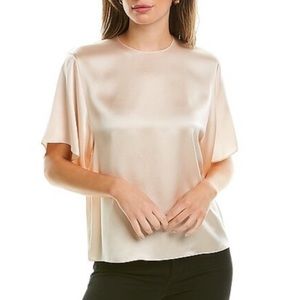 Vince L flutter sleeve satin silk blouse in blush